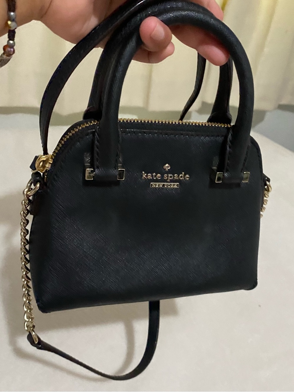 kate spade Black Mini Dome Satchel with Gold Chain